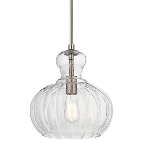 Kichler Riviera 13" 1 Light Pendant with Clear Ribbed Glass in Brushed Nickel