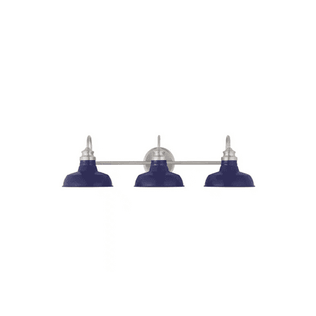 Elmcroft 29 in. 3-Light Brushed Nickel Modern Farmhouse Bathroom Vanity Light with Cobalt Blue Metal Shades