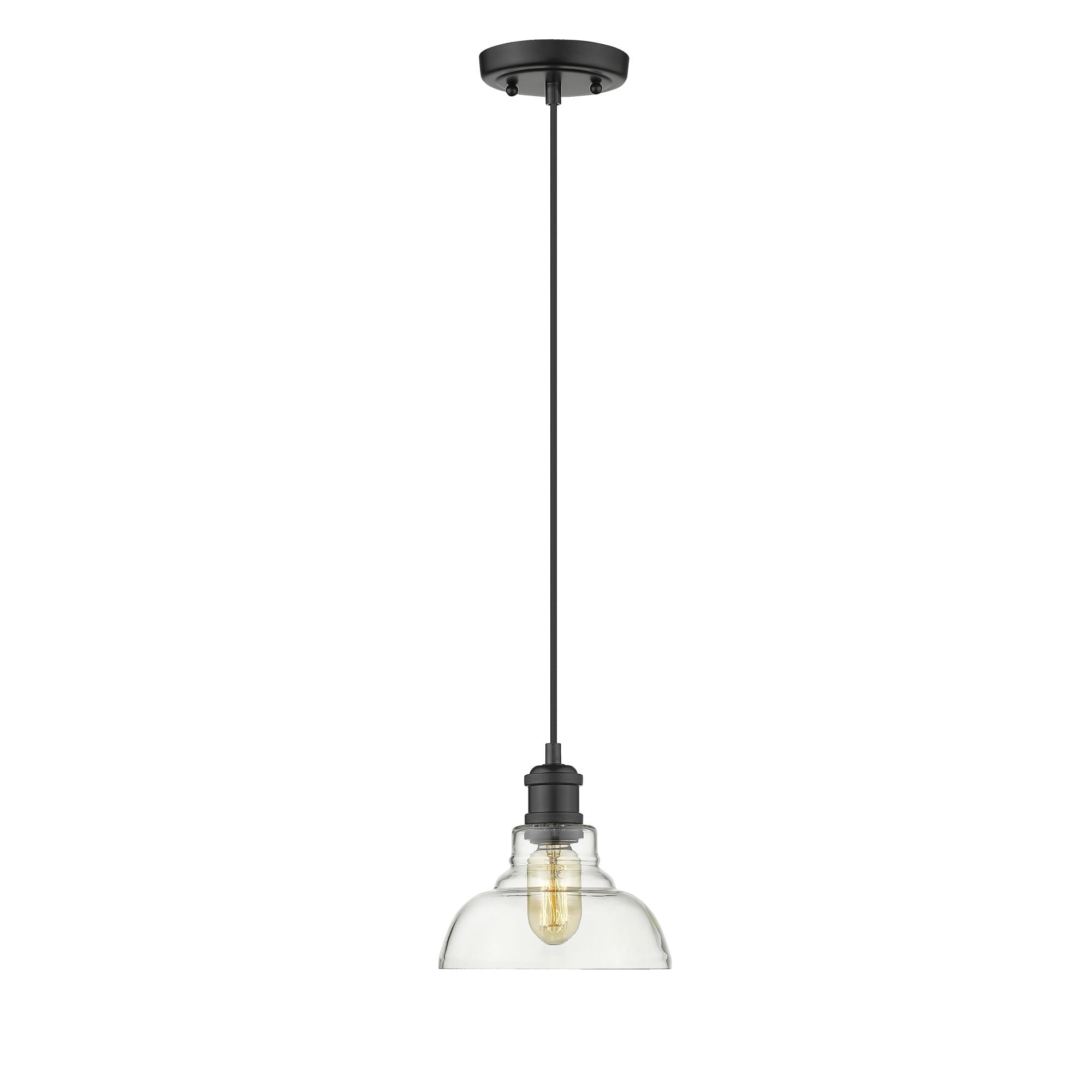 Golden Lighting Carver 1-Light Pendant in Black with Clear Glass Shade - Like New