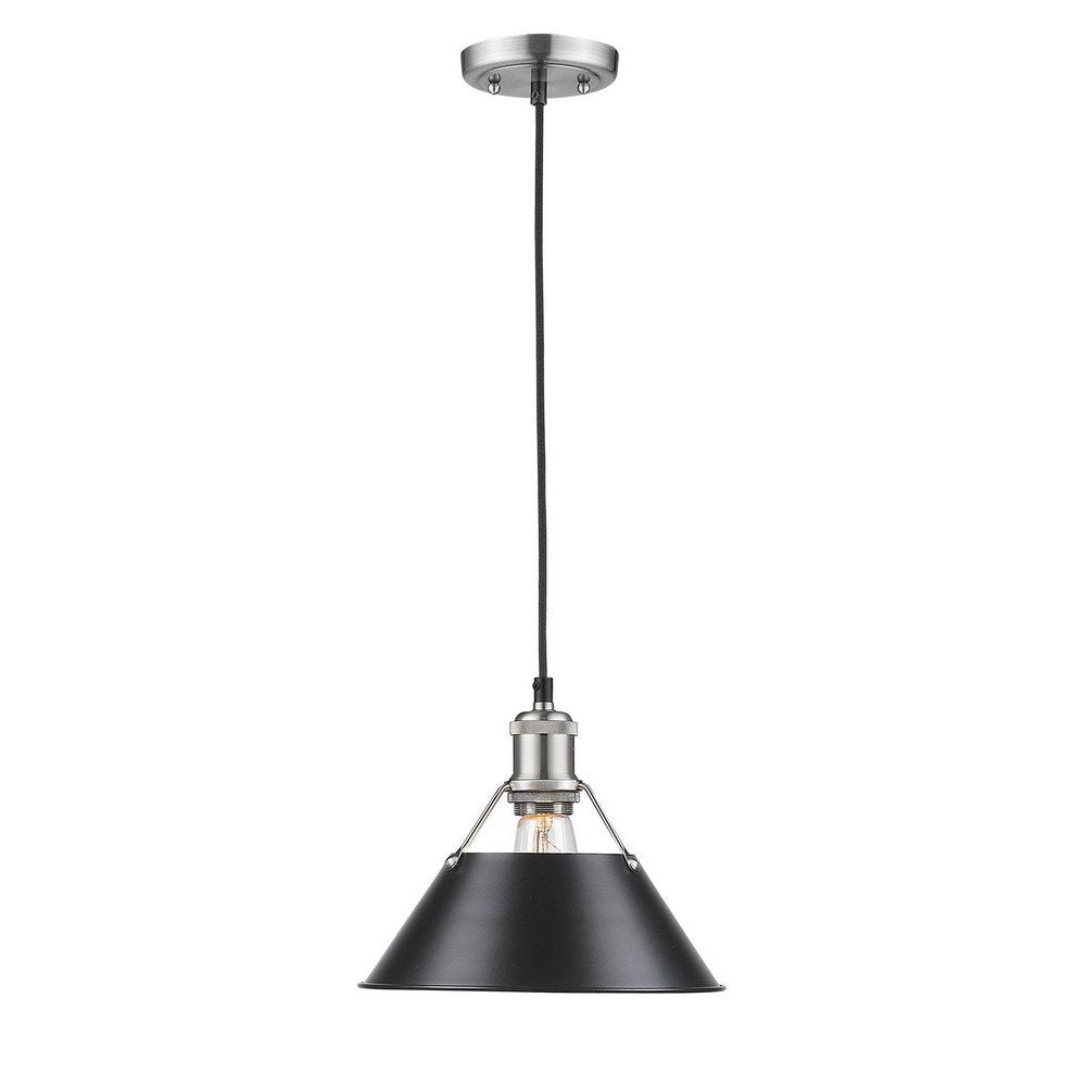 Golden Lighting 3306-M PW-BLK Orwell Pendant, Pewter with Black Shade