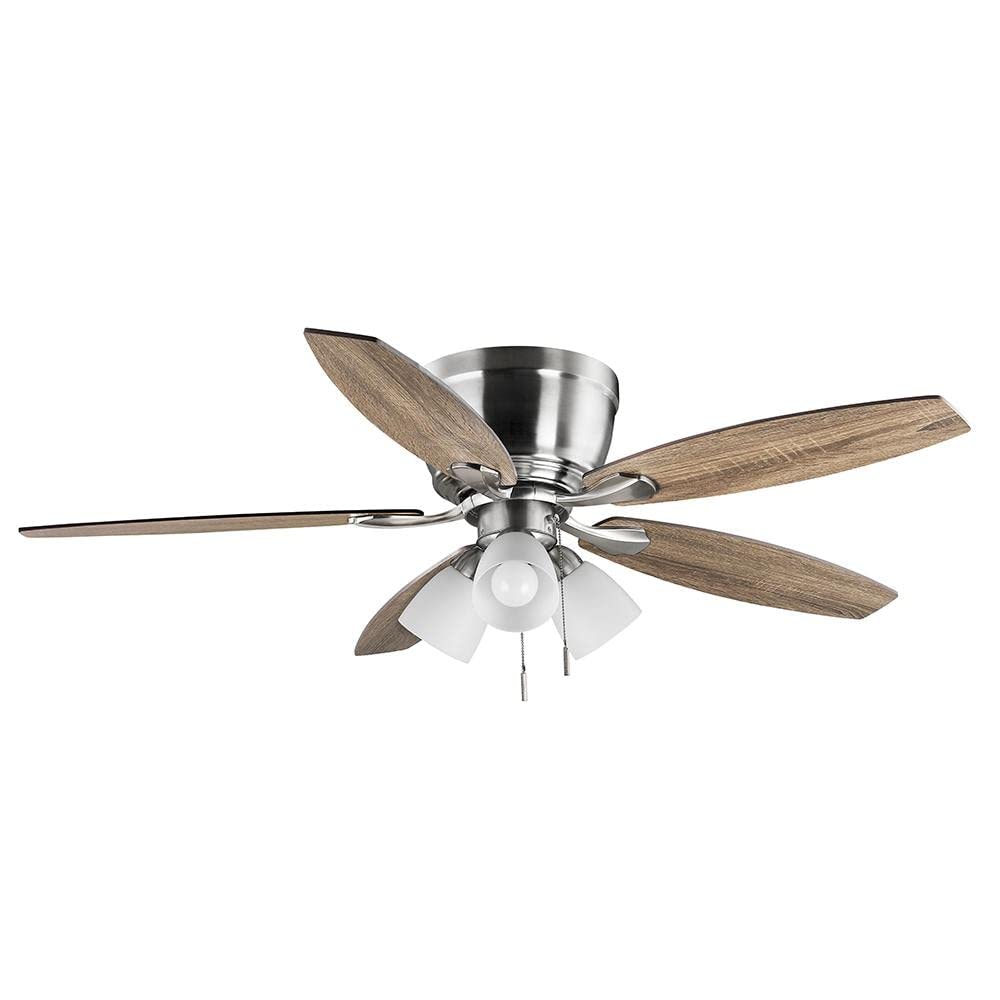 Hampton Bay Sidlow 52 in. Indoor LED Brushed Nickel Hugger Dry Rated Ceiling Fan with 5 QuickInstall Reversible Blades and Light Kit, (52151)