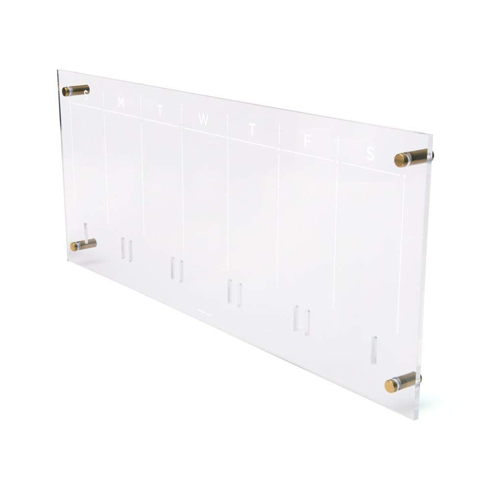 russell+hazel Acrylic Weekly Wall Calendar, Clear and Gold-Tone, Includes Wet Erase Markers and Mounting Hardware, 24” x 10” x .25”, 44623