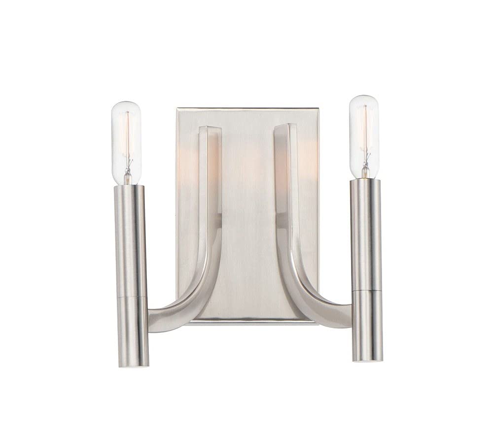 Maxim 21522SN Lyndon Modern Tubular Wall Sconce, 2-Lights 120 Total Watts, 9" H x 9" W, Satin Nickel