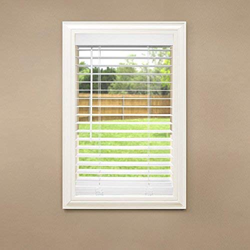 Cut to Width white Cordless 2 in. Faux Wood Blind - 34 in. W x 64 in. L