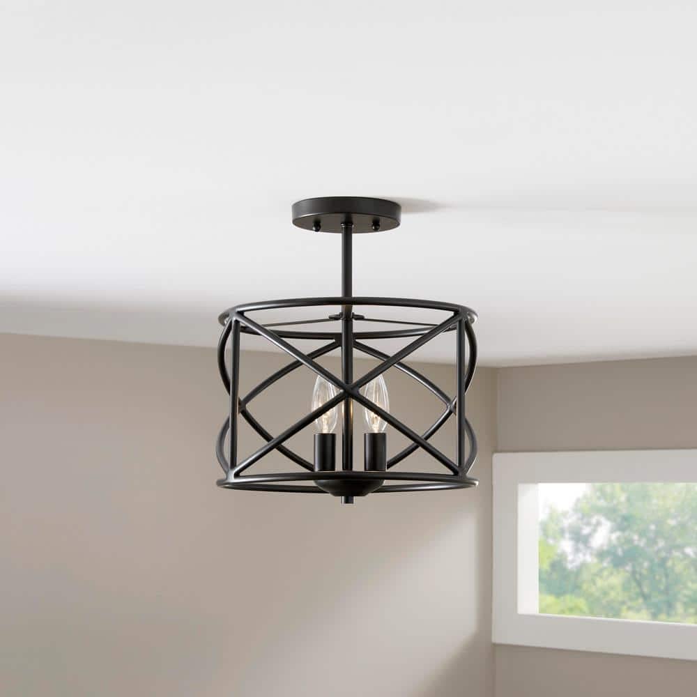 Hampton Bay Hastings 12 in. 2-Light Satin Bronze Ceiling Semi-Flush Mount Light