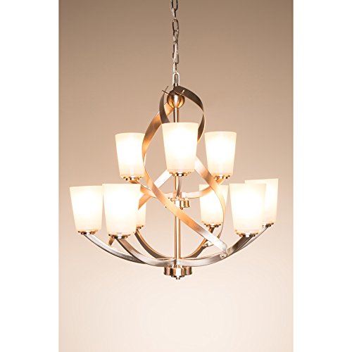 Kichler Layla 26.26-in 9-Light Brushed Nickel Etched Glass Shaded Chandelier