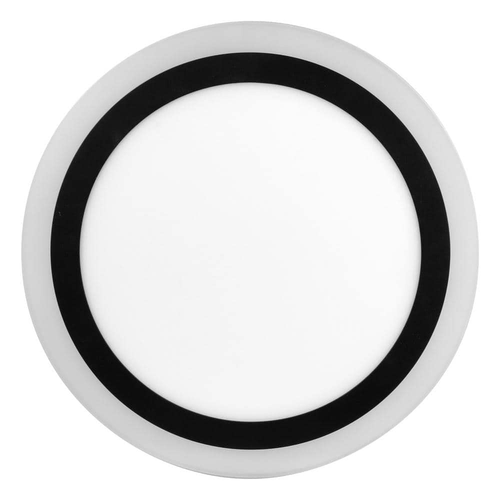 Clement 13 in. Round Black Flat Panel SW/BW/DL Color Choice Selectable LED with Night Light Flush Mount