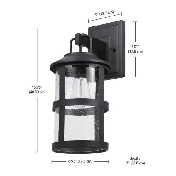 Penelope 1-Light Matte Black Hardwired Outdoor Indoor Wall Lantern Sconce with Seeded Glass Shade