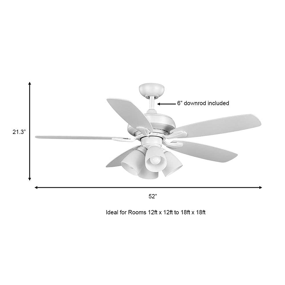 Hampton Bay Hollis 52 in. Indoor LED Matte White Dry Rated Ceiling Fan with 5 Reversible Blades Light Kit and Remote Control, (52198)