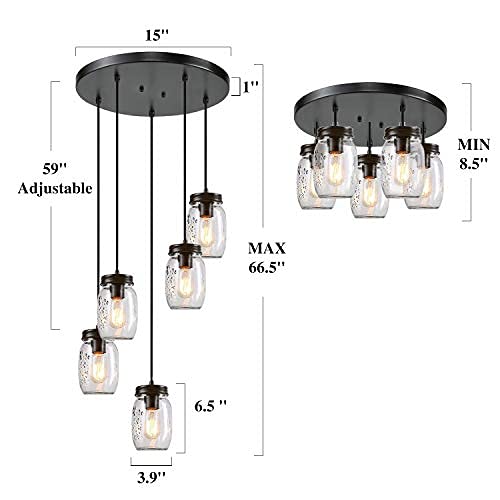 LNC Mason Jar Chandelier, 5-Light Pendant Lighting for Kitchen Island, Farmhouse Chandelier for Dining Room