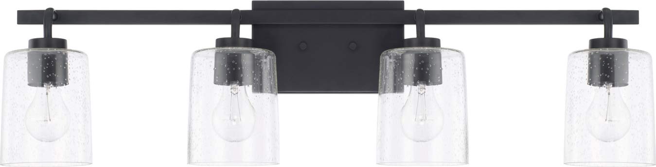 HomePlace Lighting 128541MB-449 Greyson Urban/Industrial Clear Seeded Glass Bathroom Vanity Wall Light, 4-Light 400 Total Watts, 9" H x 35" W, Matte Black