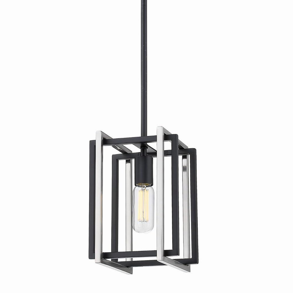 Golden Lighting 6070-M1L BLK-PW One Light Mini Pendant, Black