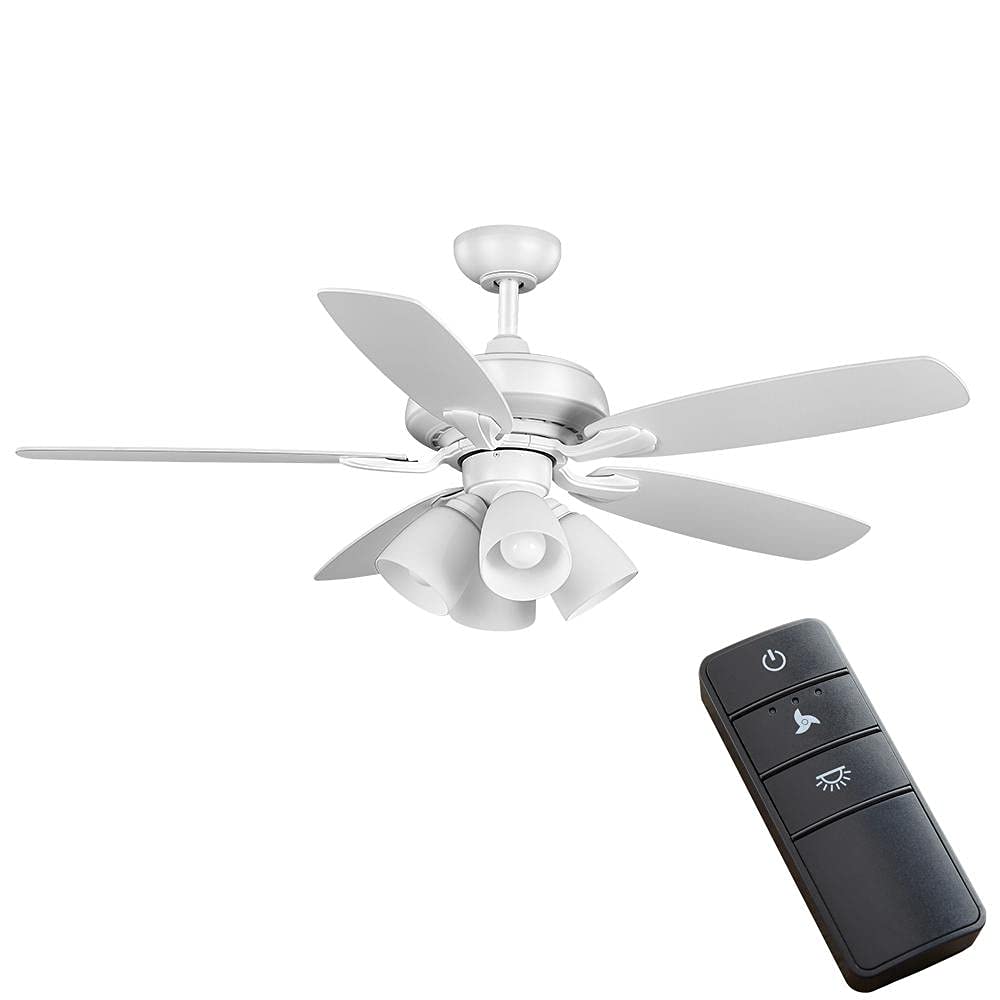 Hampton Bay Hollis 52 in. Indoor LED Matte White Dry Rated Ceiling Fan with 5 Reversible Blades Light Kit and Remote Control, (52198)