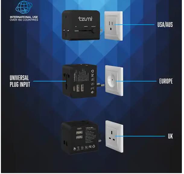 UNIVERSAL TRAVEL ADAPTER - DUAL USB AND USB-C