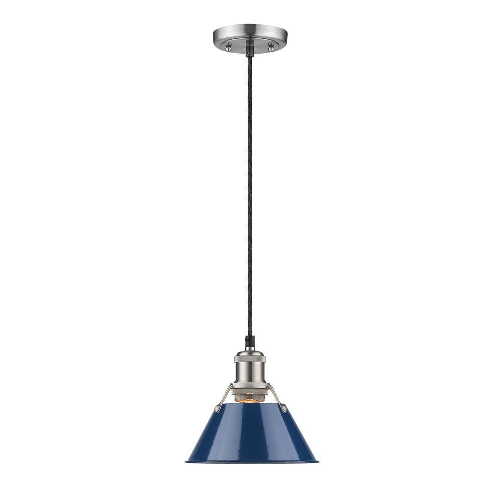 Golden Lighting Orwell Small Pendant - 7" Pewter with Navy Blue Shade