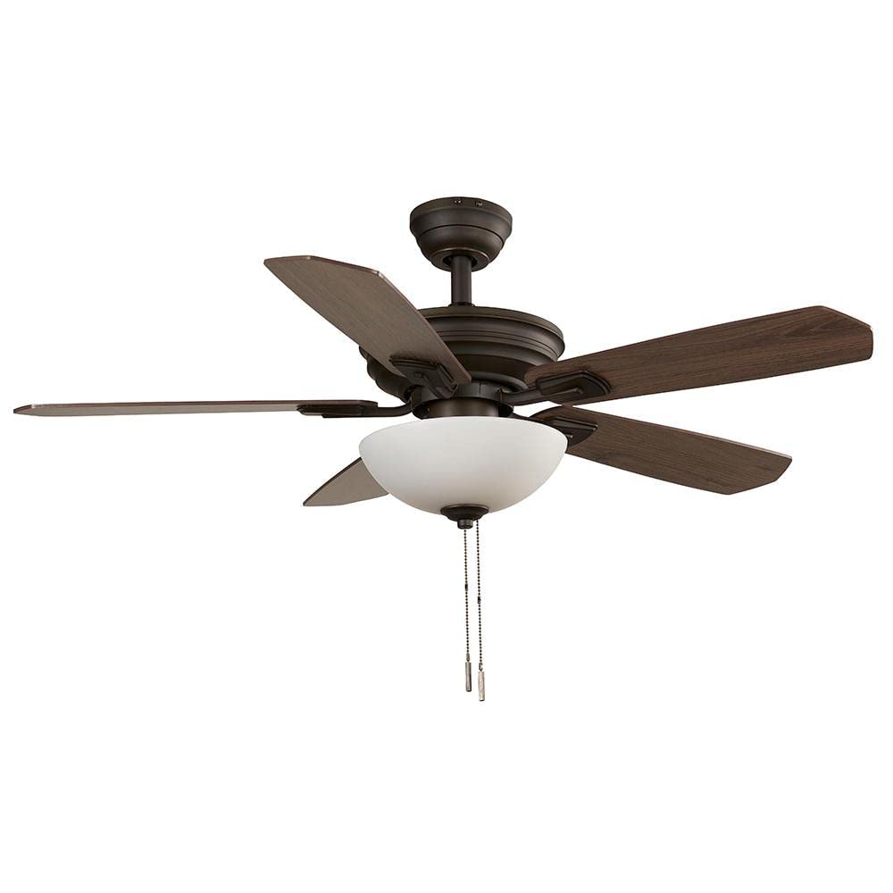 Hampton Bay Wellston II 44 in. Indoor LED Bronze Dry Rated Downrod Ceiling Fan with Light Kit and 5 Reversible Blades, 52044