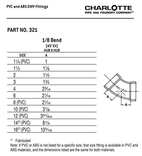 CHARLOTTE PIPE 6 DWV 1/8 Bend HUB X HUB DWV (Drain, Waste and Vent) (1 Unit Piece)