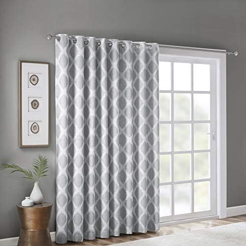 Sun Smart Blakesly Blackout Curtains Patio Window, Ikat Print, Grommet Top Living Room Decor, Living Room Decor, Thermal Insulated Light Blocking Drape for Bedroom and Apartments, 100" x 84", Grey