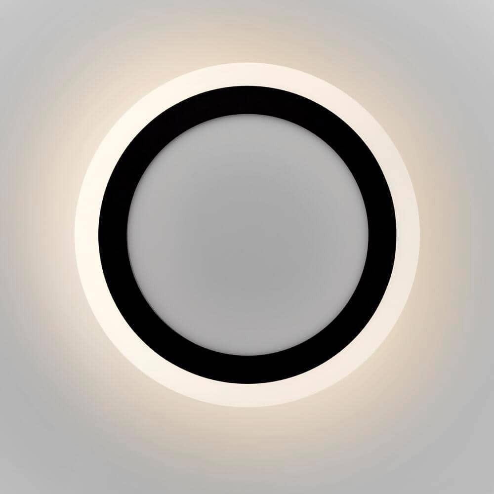 Clement 13 in. Round Black Flat Panel SW/BW/DL Color Choice Selectable LED with Night Light Flush Mount