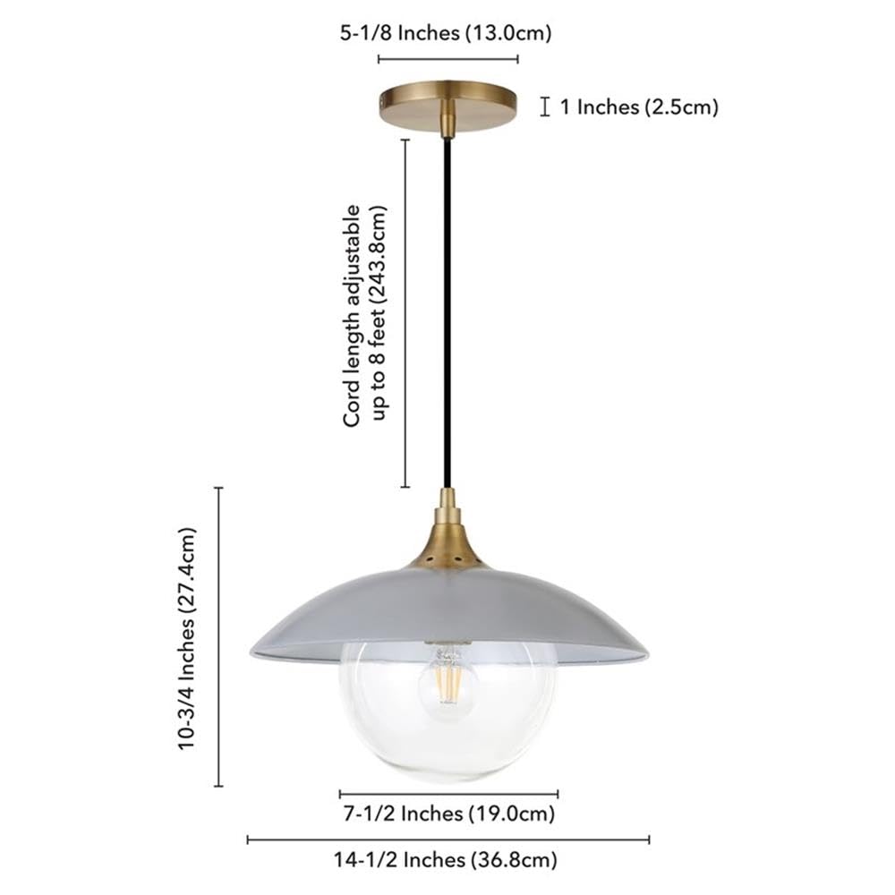 Alvia 14.5" Wide Pendant with Metal/Glass Shade in Cool Gray/Brass/Cool Gray