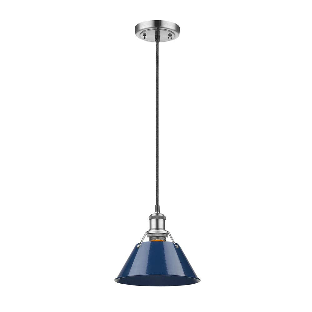 Golden Lighting Orwell Small Pendant - 7" Pewter with Navy Blue Shade