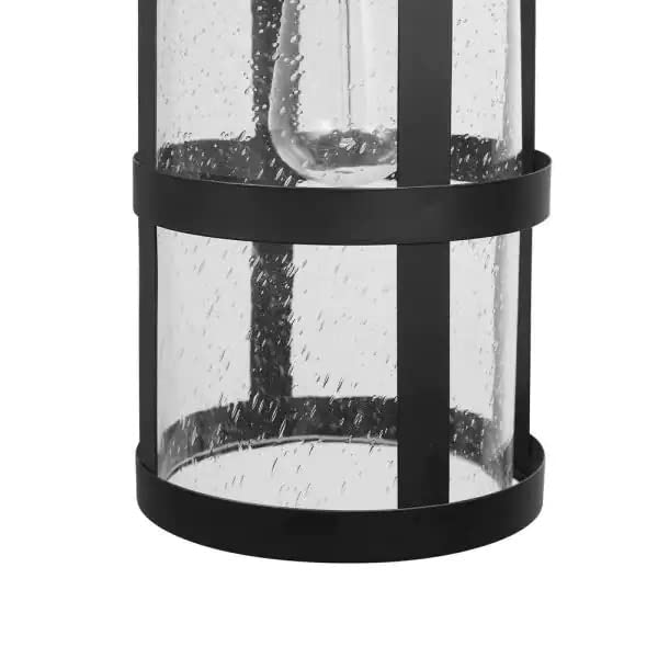 Penelope 1-Light Matte Black Hardwired Outdoor Indoor Wall Lantern Sconce with Seeded Glass Shade