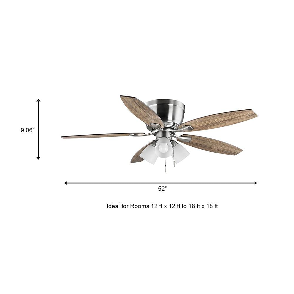 Hampton Bay Sidlow 52 in. Indoor LED Brushed Nickel Hugger Dry Rated Ceiling Fan with 5 QuickInstall Reversible Blades and Light Kit, (52151)