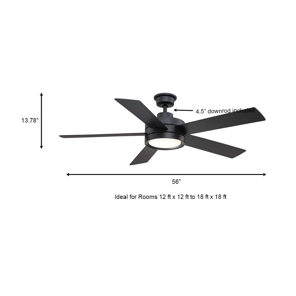 Home Decorators Collection Baxtan 56 in. LED Matte Black Ceiling Fan with Light and Remote Control AM731A-MBK