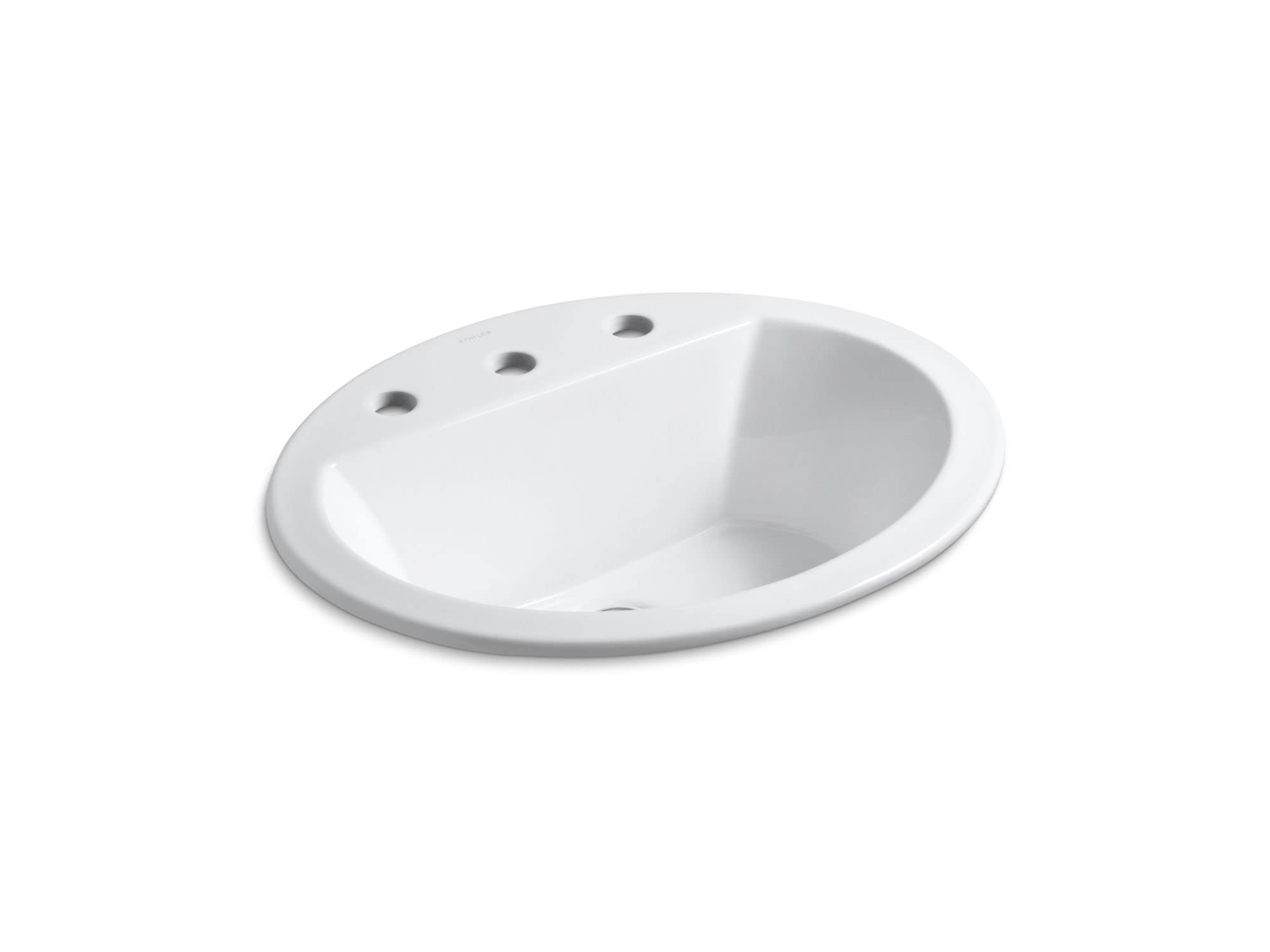 Kohler K-2699-8-0 Ceramic Drop-In oval Bathroom Sink, 21 x 21 x 9.75 inches, White