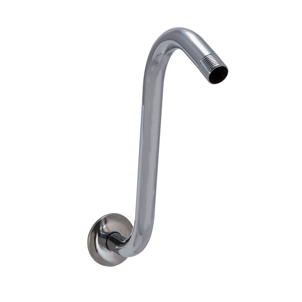 EZ-Flo 8 Inch S-Shape Brass Shower Arm and Flange, 1/2 Inch MIP Connection, Chrome, 15054