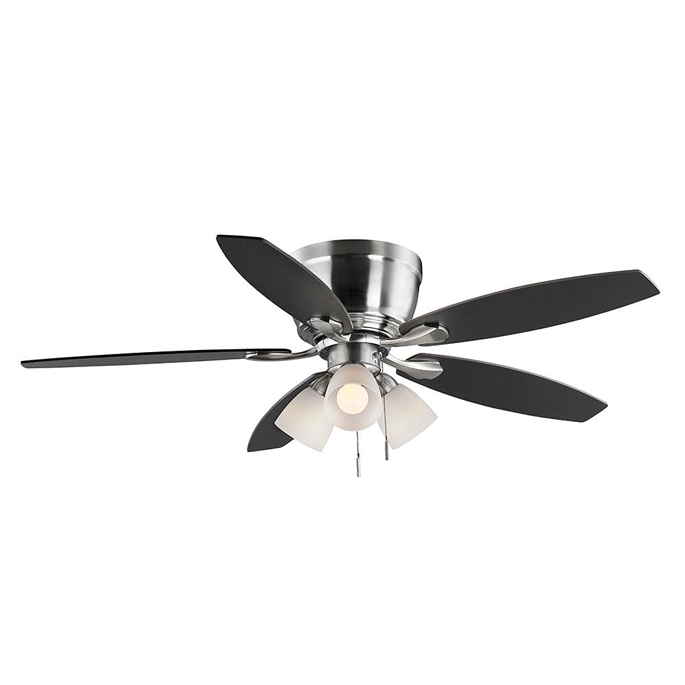 Hampton Bay Sidlow 52 in. Indoor LED Brushed Nickel Hugger Dry Rated Ceiling Fan with 5 QuickInstall Reversible Blades and Light Kit, (52151)