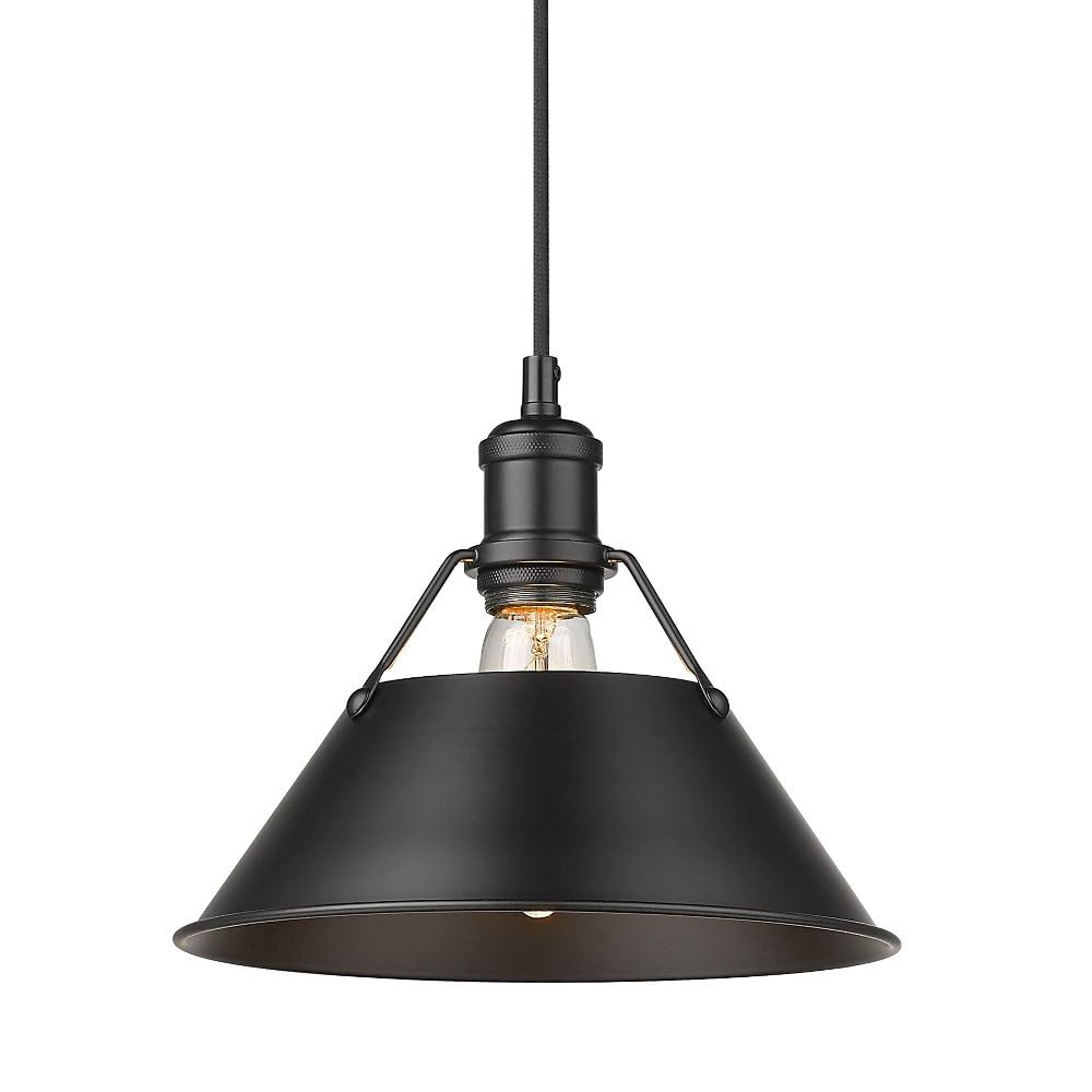 Golden Lighting 3306-M PW-BLK Orwell Pendant, Pewter with Black Shade