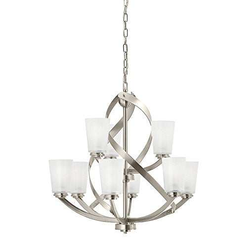 Kichler Layla 26.26-in 9-Light Brushed Nickel Etched Glass Shaded Chandelier