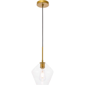 Elegant Lighting Living District Indoor Modern Home Decorative Bright Ceiling Gene 1 Light Brass and Clear Glass Pendant