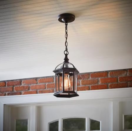 Wickford 1-Light Weathered Bronze Outdoor Pendant Light Fixture with Clear Beveled Glass