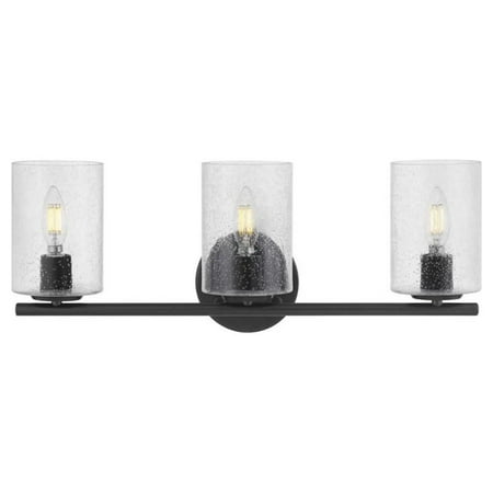 Champlain 22.375 in. 3-Light Matte Black Modern Bathroom Vanity Light with Clear Seeded Glass Shades