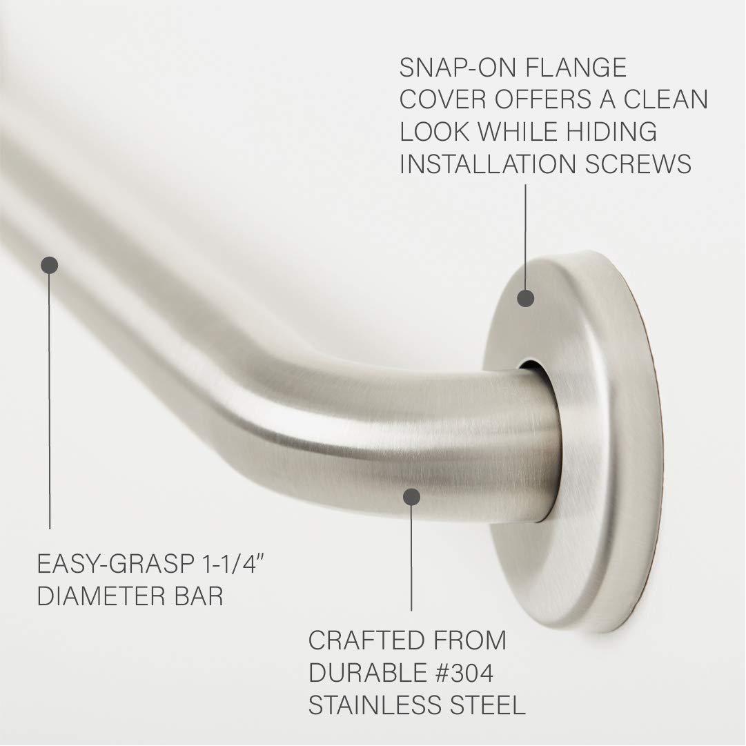 36 inch Seachrome Stainless Steel Bathroom Shower Grab Bar, 1 ¼" Diameter, ADA Compliant, Satin Finish