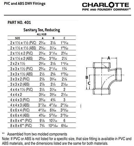 CHARLOTTE PIPE 6 x 6 x 4 DWV SANITARY TEE REDUCING DWV (DRAIN, WASTE AND VENT) (1 Unit Piece)