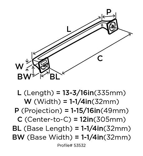 Amerock | Appliance Pull | Satin Nickel | 12 inch (305 mm) Center to Center | Mulholland | 1 Pack | Drawer Pull | Drawer Handle | Cabinet Hardware