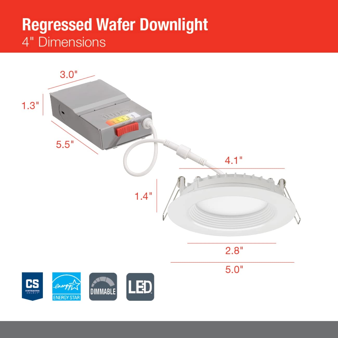 Juno WF4 REG SWW5 90CRI MW M6 Round Baffle LED Downlight, 120 Volts, 2700K/3000K/3500K/4000K/5000K, Triac Dimming, 4-Inch Regressed Lens, Matte White