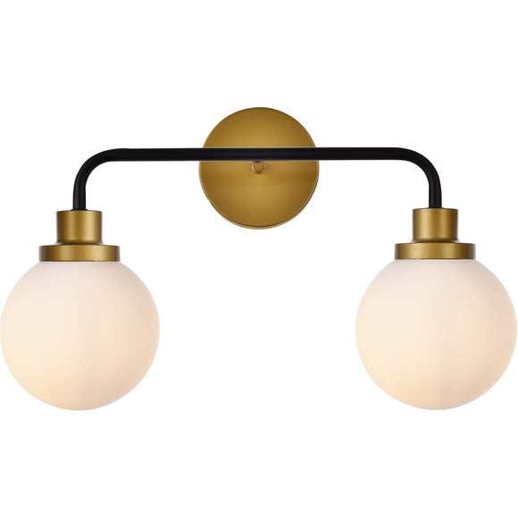 Living District Hanson 2 Lights Bath Sconce in Black with Brass with Frosted Shade
