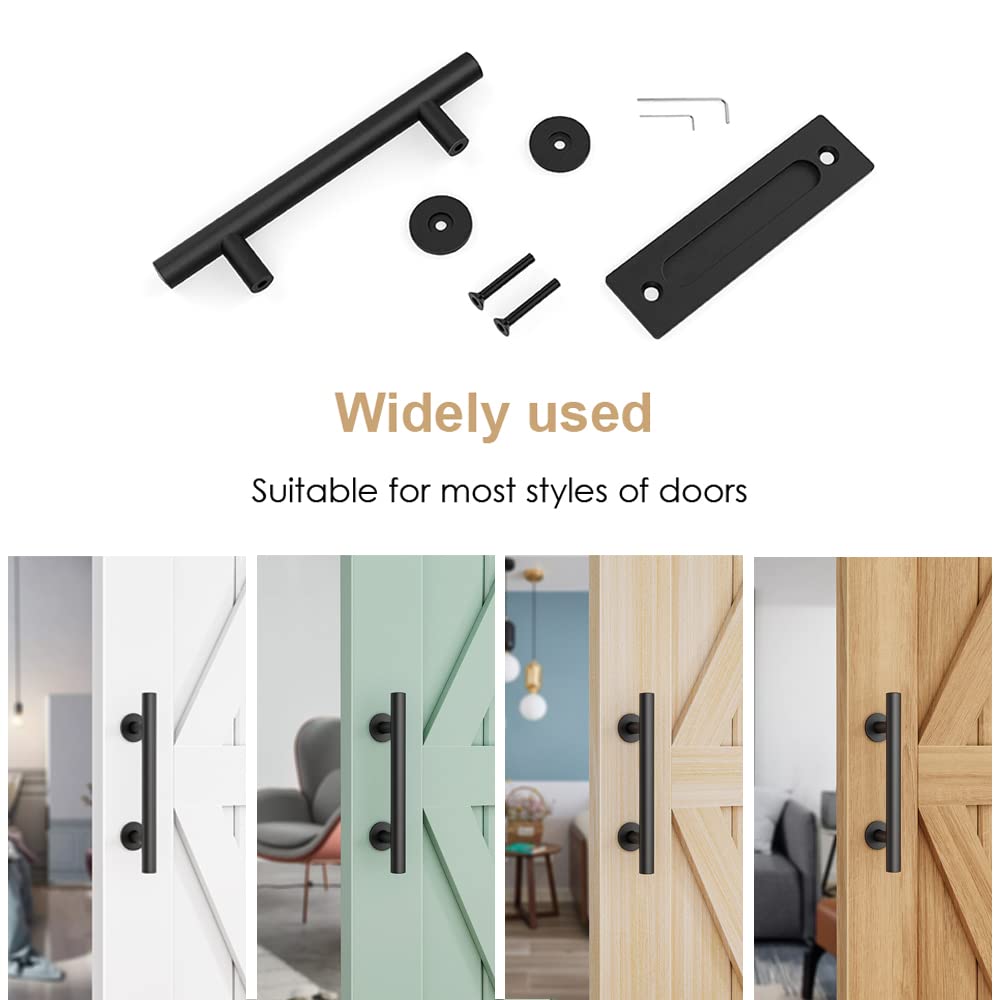 WINSOON 12"Sliding Barn Door Handles Black Hardware with Flush Finger Pull Double-Sided Design, Pull and Flush Barn Door Handle Kit, Solid Steel Material, For Gate/Garages/Cabinet, Round, Matte Black