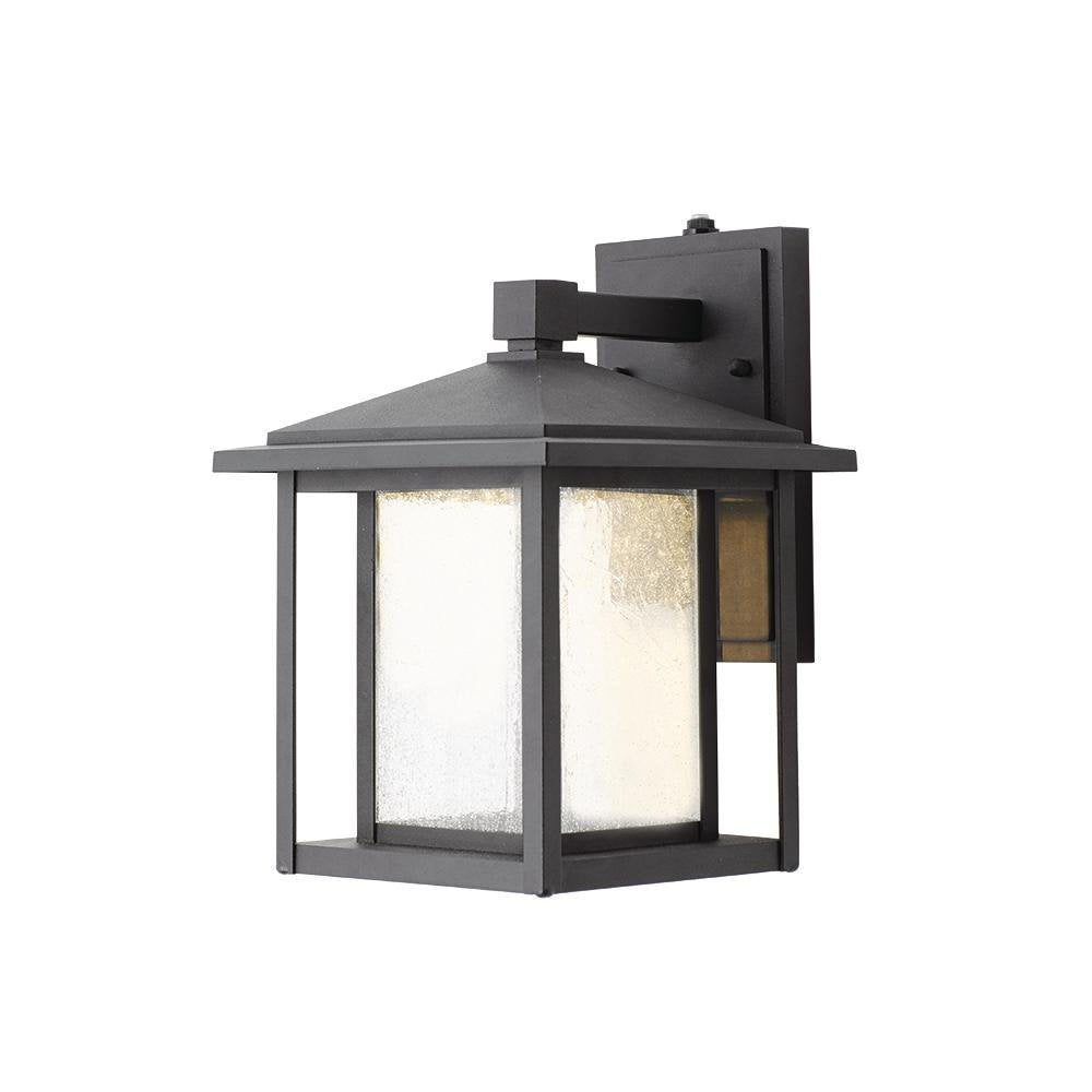 Home Decorators Collection Black Outdoor Seeded Glass Dusk to Dawn Wall Lantern