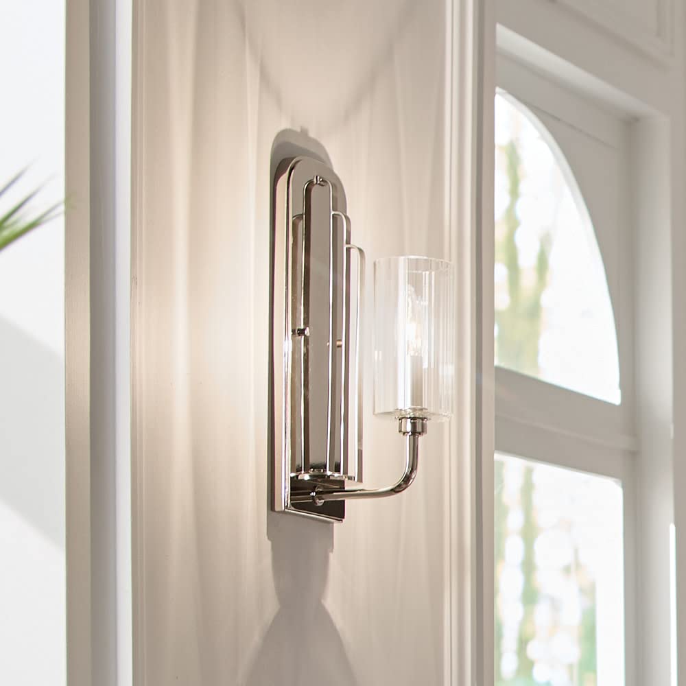 Kichler Kimrose™ 1 Light Wall Sconce with Clear Fluted Glass in Polished Nickel and Satin Nickel, 14" x 4.5" x 14"