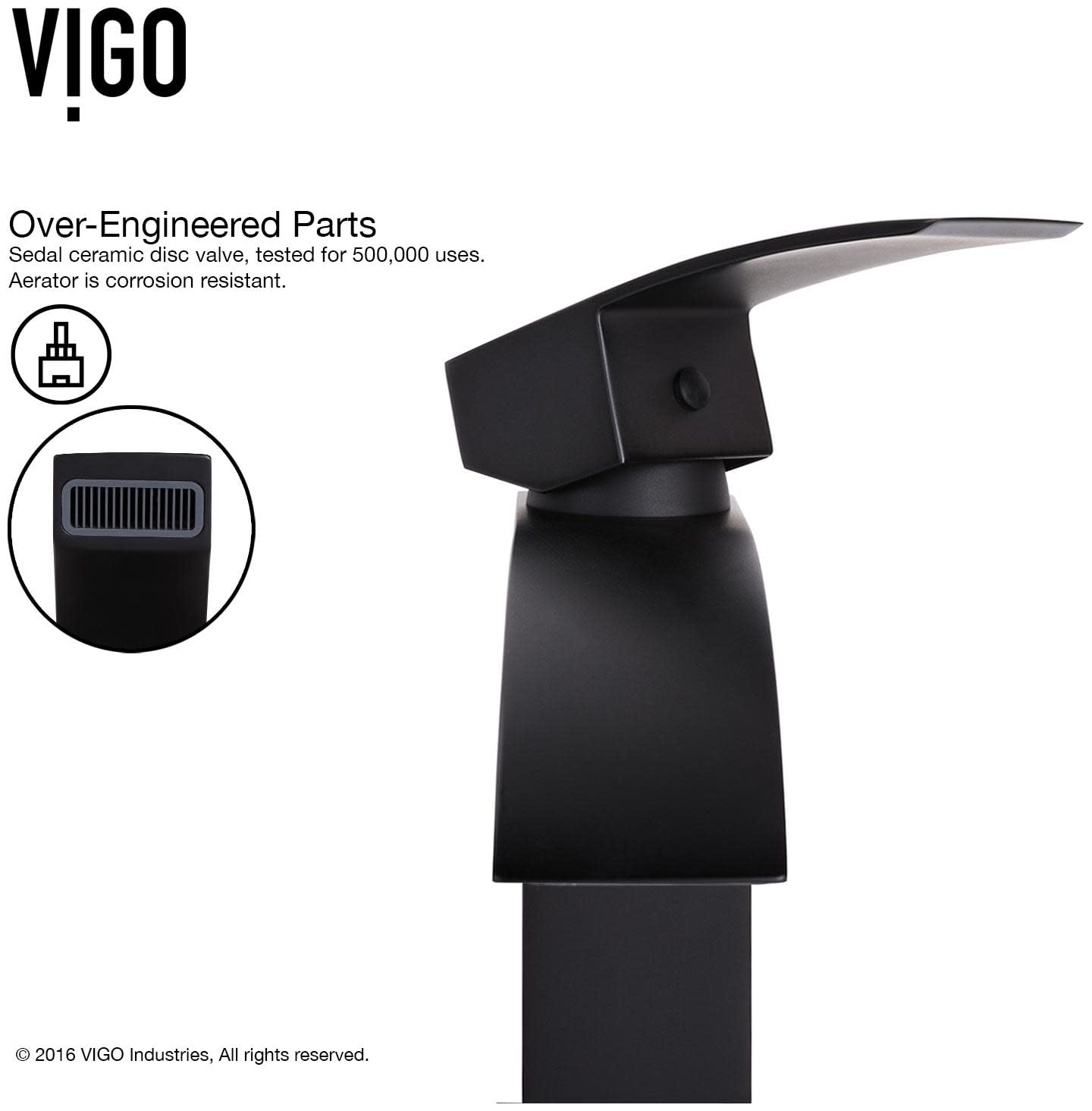 VIGO VG01015MB 7" H Satro Matte Black Single-Handle Single Hole Vessel Deck-Mount WaterSense Waterfall Bathroom Sink Faucet