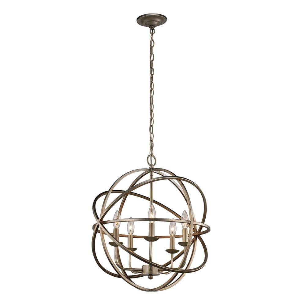 Home Decorators Collection 5-Light Antique Silver Orb Pendant-LSA 55607