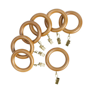 LUMI Wood Curtain Rod Clip Rings for 1-3/8 in. Pole, Set of 7 (Heritage Oak)