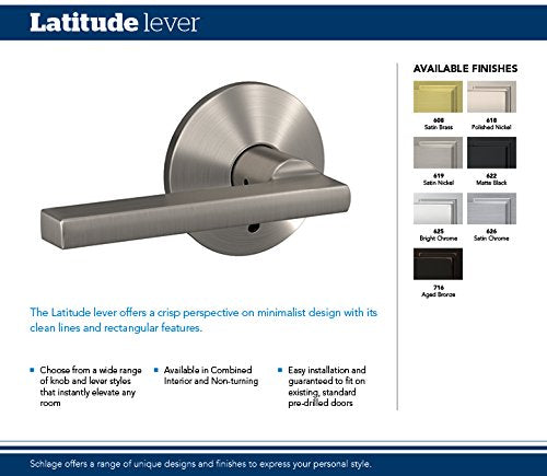 SCHLAGE Custom FC172 LAT 622 CEN Latitude Non-Turning Lever with Century Trim, Matte Black