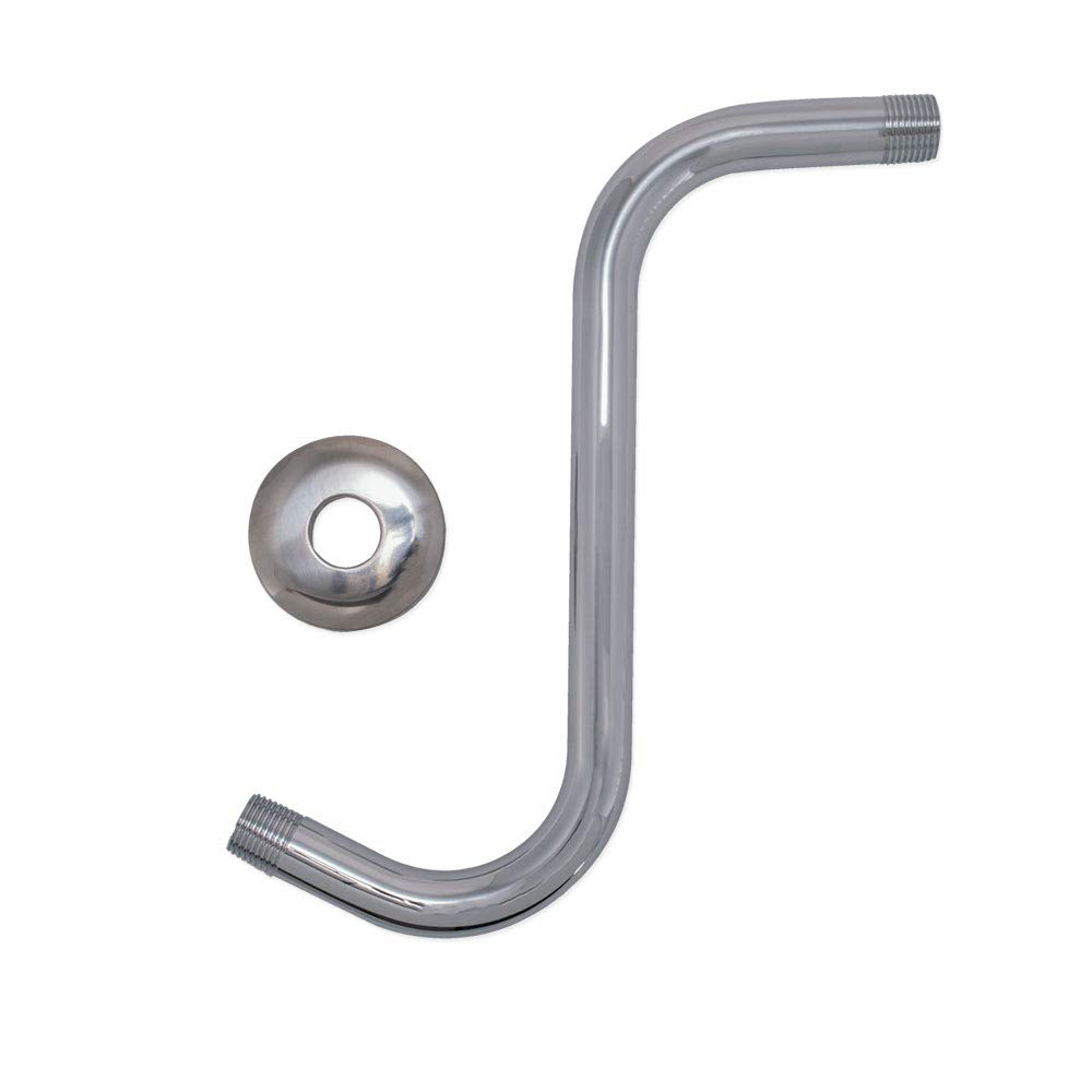 EZ-Flo 8 Inch S-Shape Brass Shower Arm and Flange, 1/2 Inch MIP Connection, Chrome, 15054