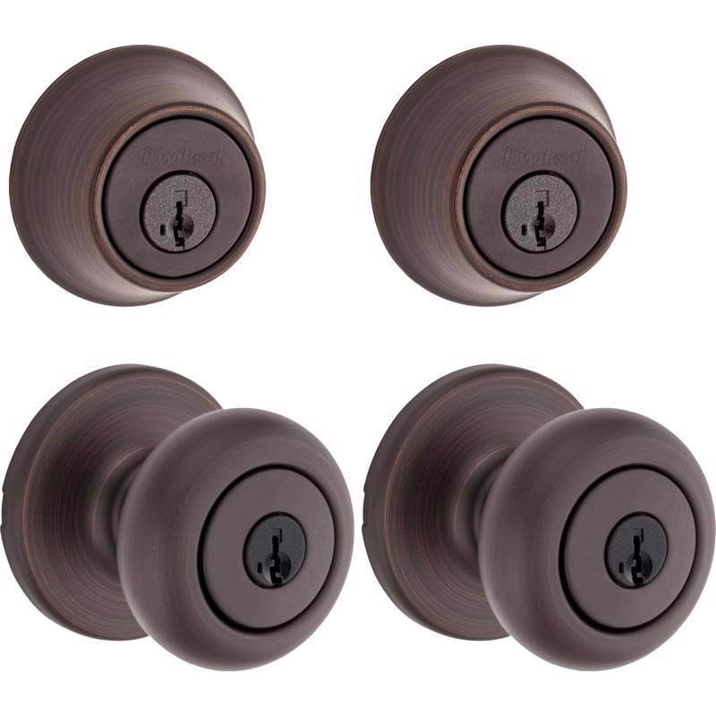 Kwikset SmartKey Security Classic Venetian Bronze Entry Knob and Single Cylinder Deadbolt KW1 2-3/4